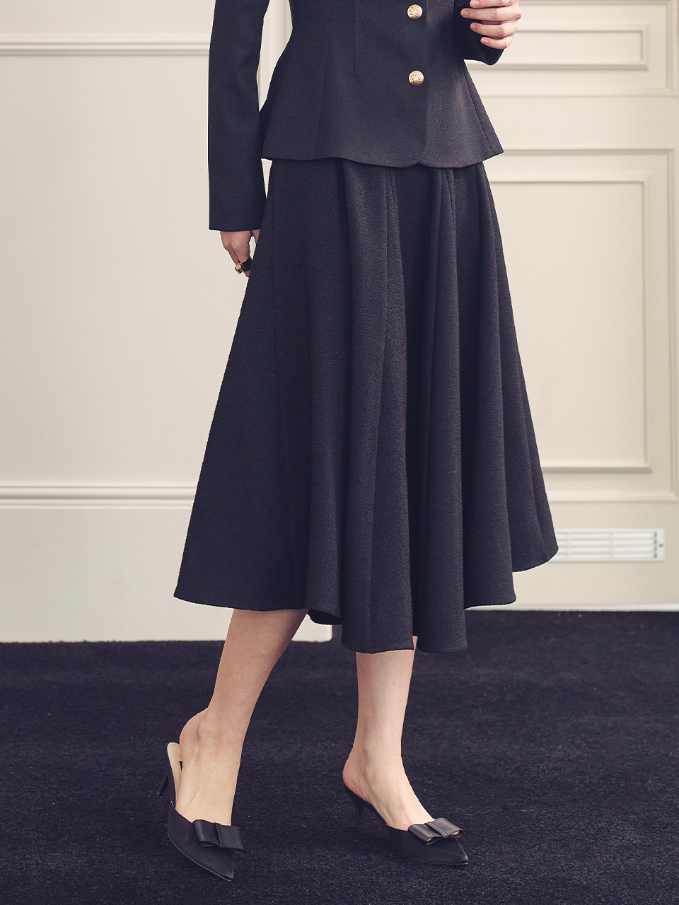 23SS) tweed full skirt - black