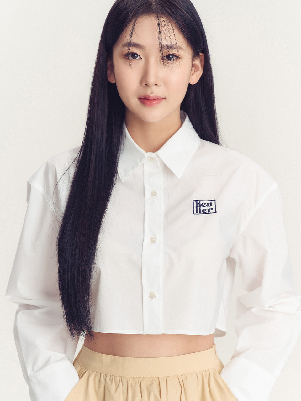 23SS) logo crop blouse - white