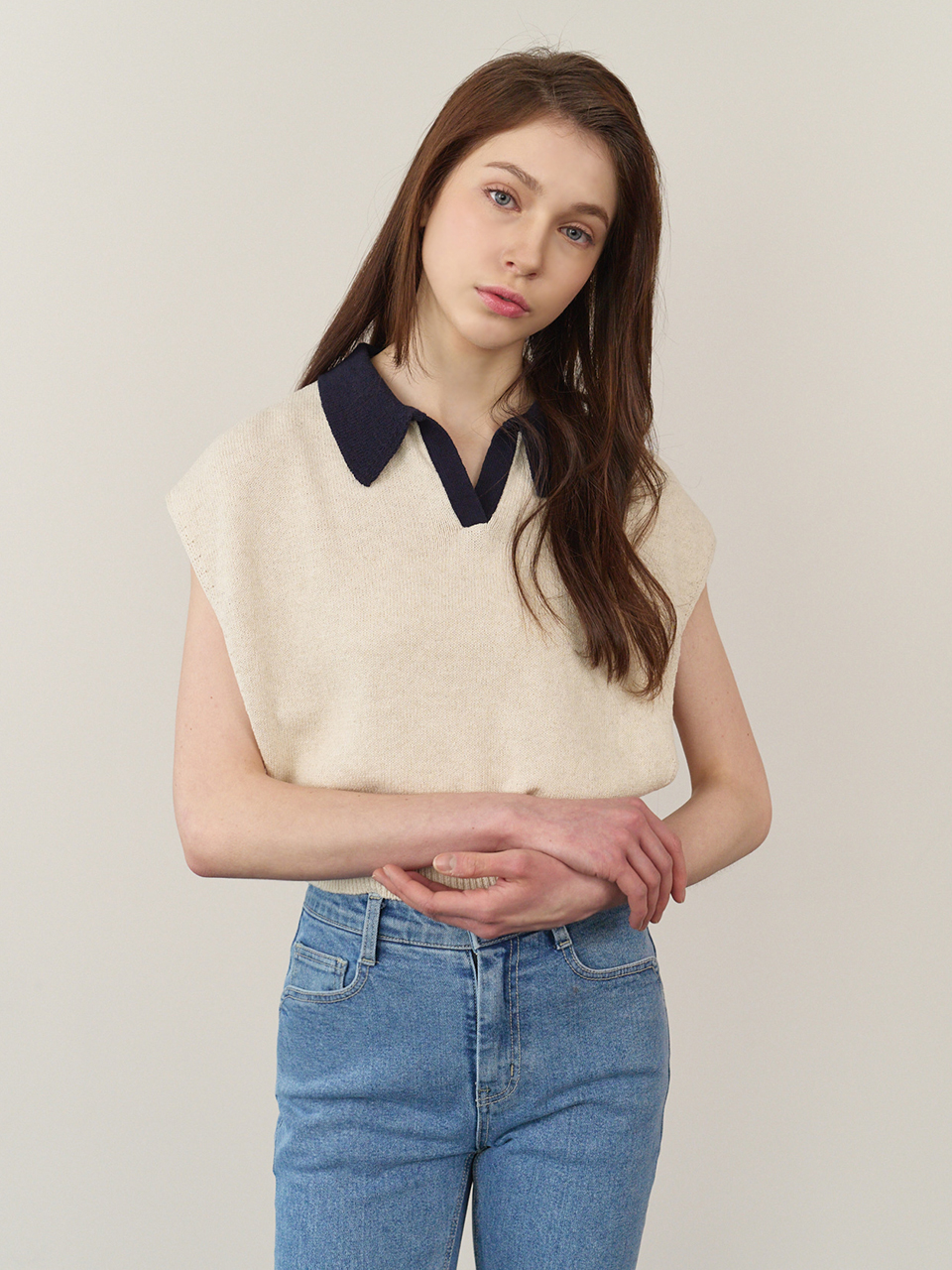 23SS) Ellie collar knit - navy